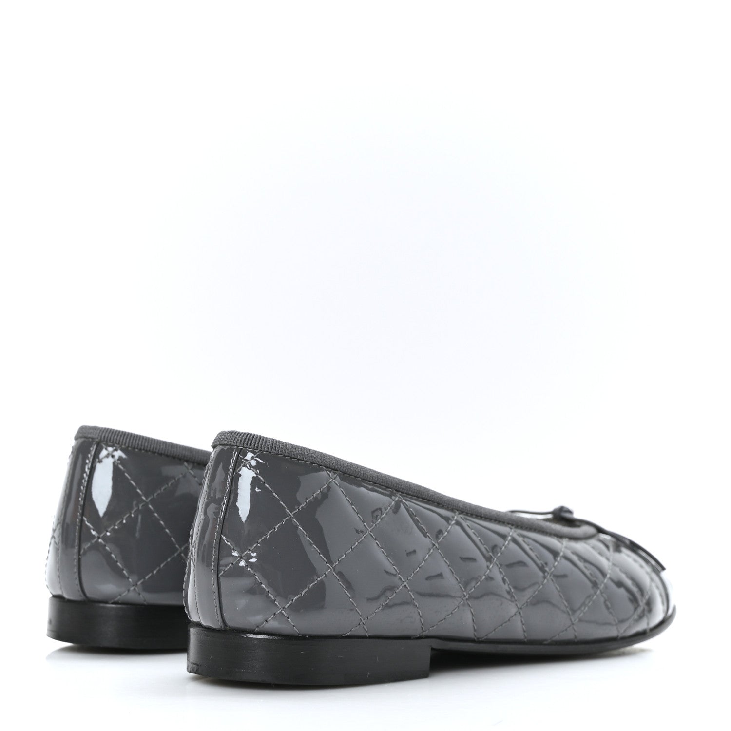 Chanel Patent Calfskin Quilted CC Cap Toe Ballerina Flats 37.5 Grey 4 of 9