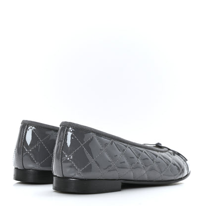 Chanel Patent Calfskin Quilted CC Cap Toe Ballerina Flats 37.5 Grey 4 of 9