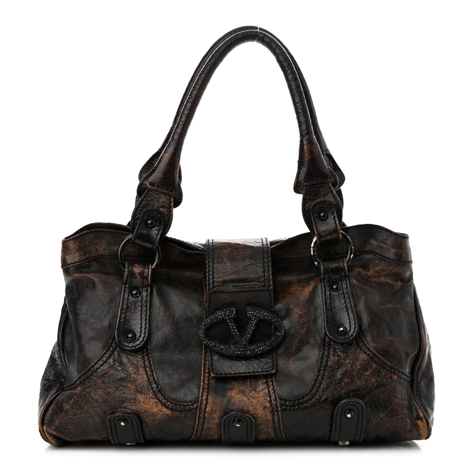 Valentino Garavani Distressed Calfskin VLogo Shoulder Bag Brown 1 of 25