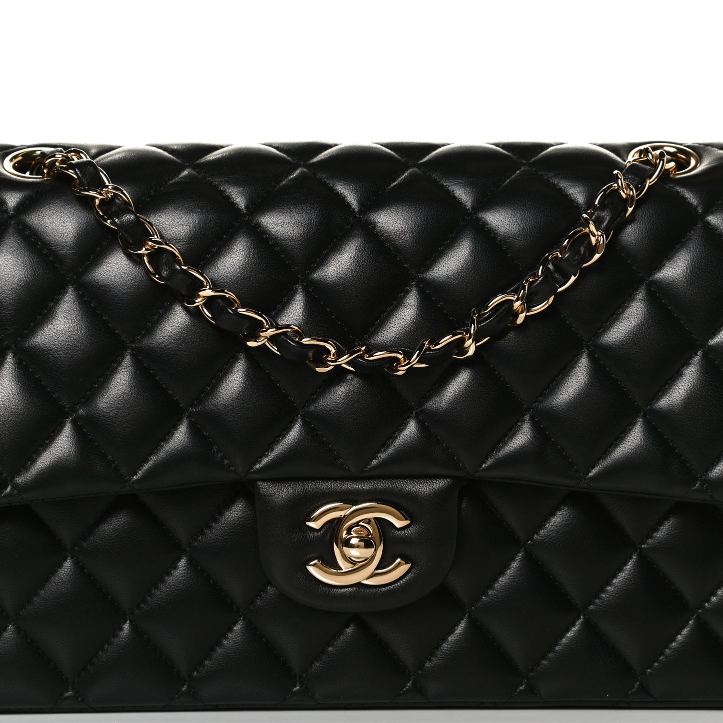 Lambskin Quilted Medium Double Flap Black
