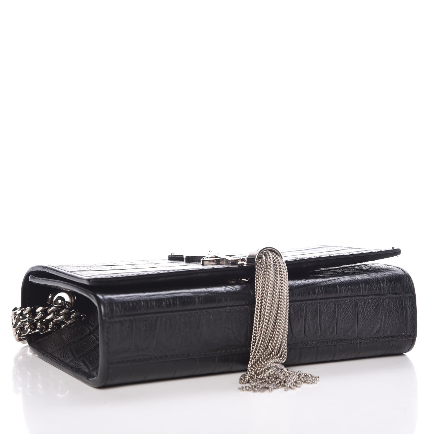 Saint Laurent Calfskin Crocodile Embossed Monogram Small Kate Tassel Satchel Black 4 of 8