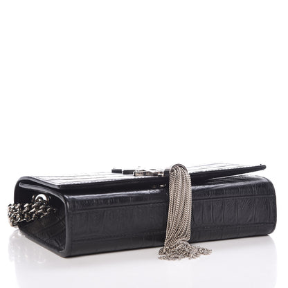 Saint Laurent Calfskin Crocodile Embossed Monogram Small Kate Tassel Satchel Black 4 of 8