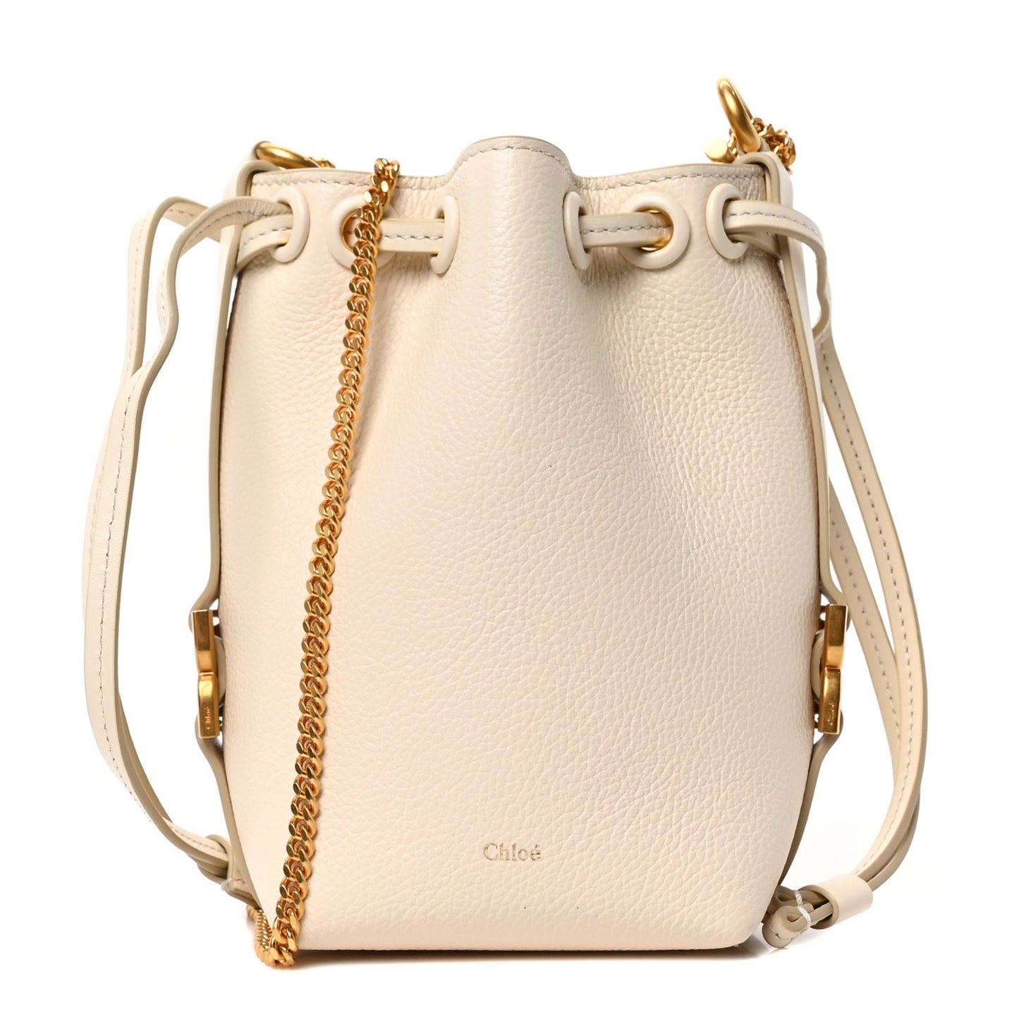 Grained Calfskin Micro Marcie Bucket Bag Misty Ivory