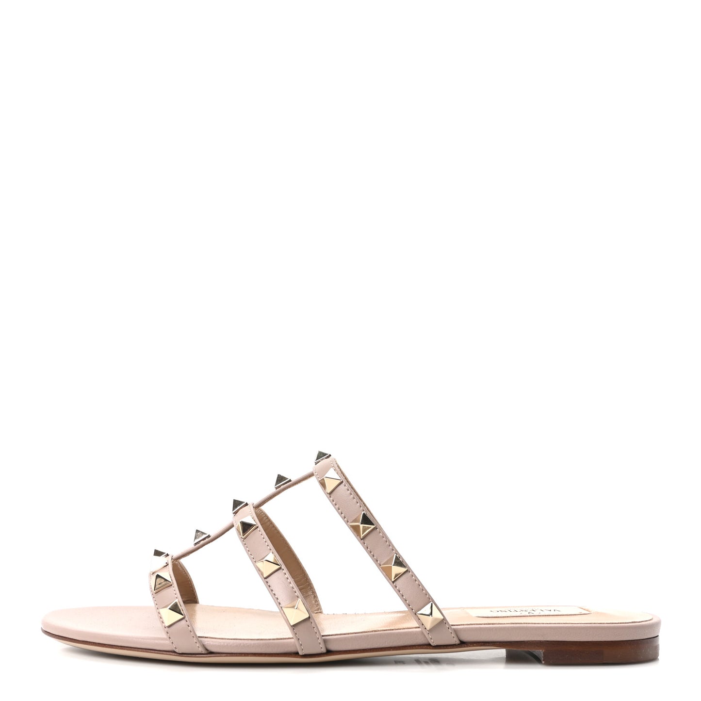 Calfskin Rockstud Caged Flat Slide Sandals 38 Poudre