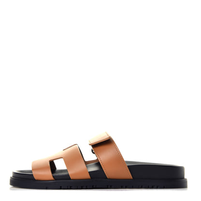 Hermes Calfskin Womens Chypre Sandals 37.5 Gold 1 of 9