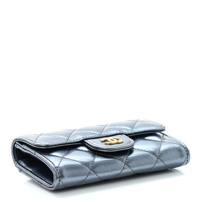 Chanel Metallic Lambskin Quilted Flap Card Holder Wallet Dark Blue 4 of 11
