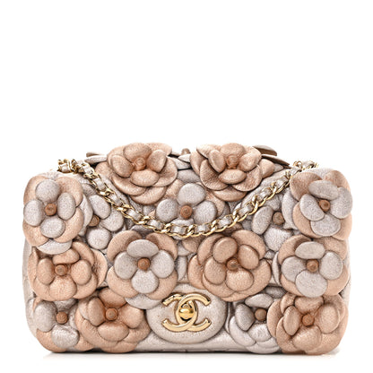 Chanel Metallic Lambskin Quilted Mini Camellia Flap Silver Gold 1 of 13