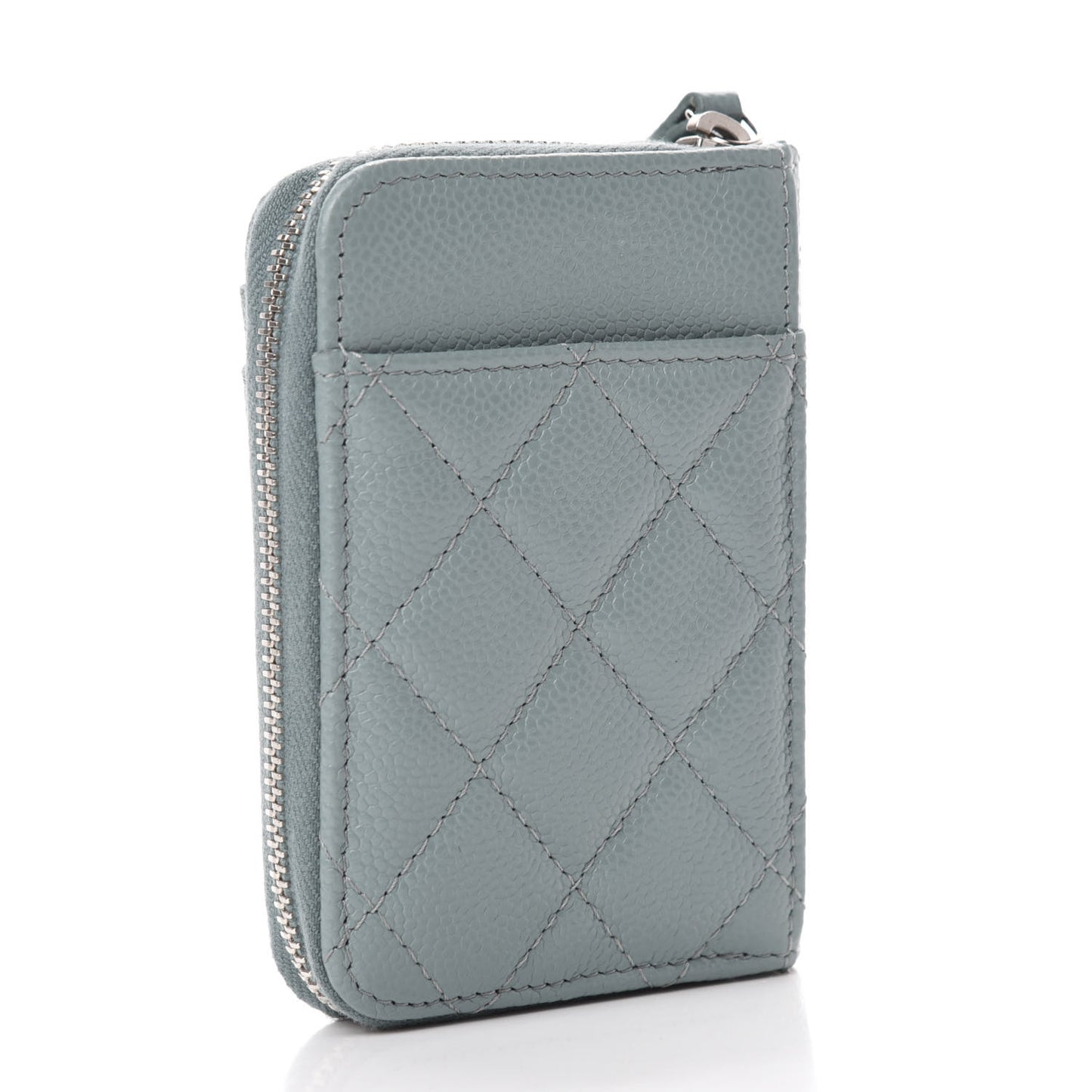 Caviar Quilted Zip Card Holder Light Blue