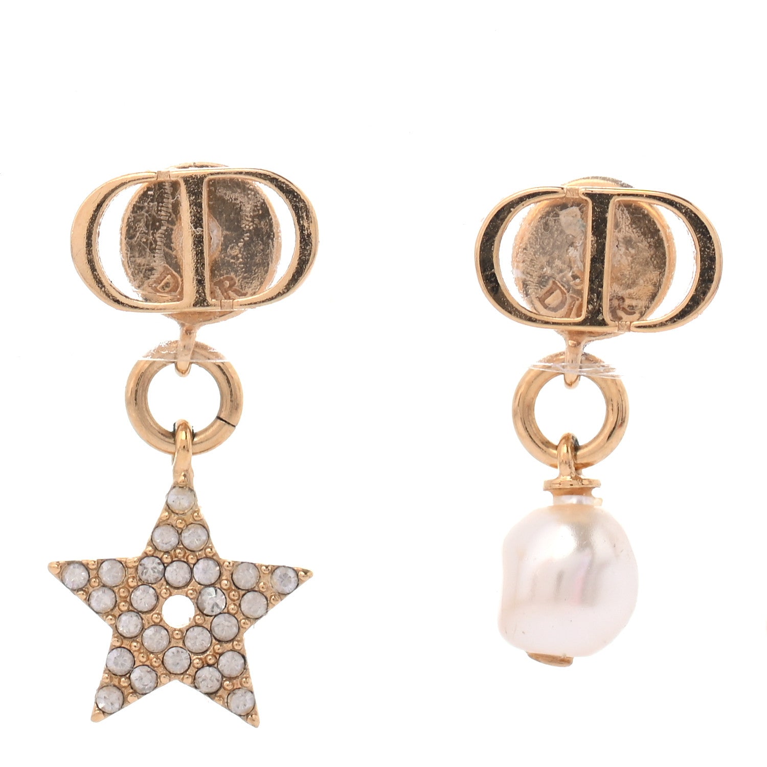 Christian Dior Crystal Pearl Star Earrings Gold 895134