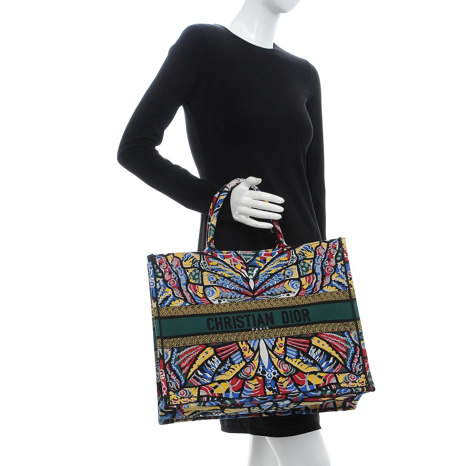 Christian Dior Canvas Embroidered Butterfly Book Tote Black Multicolor 2 of 9
