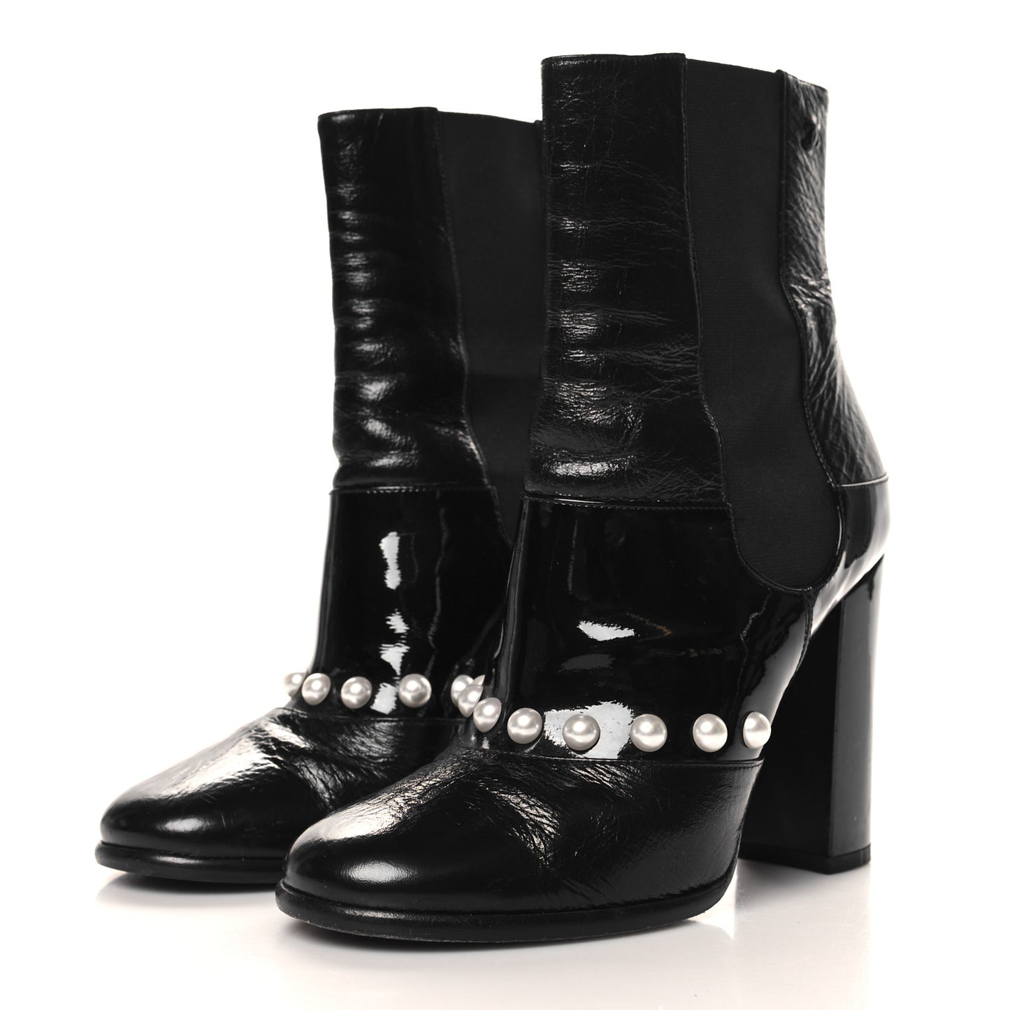 Patent Pearl Elastic Boots 37 Black