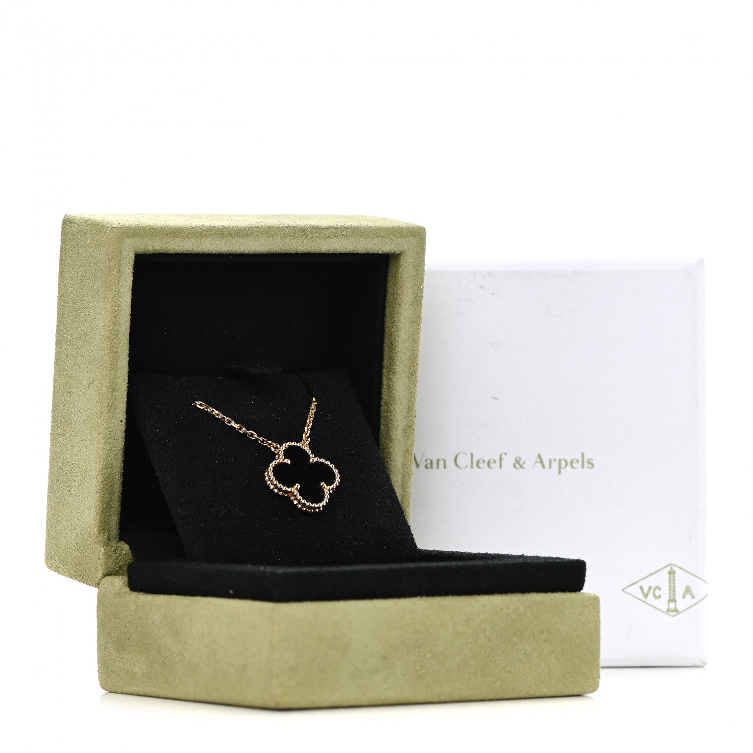 Van Cleef & Arpels 18K Yellow Gold Black Onyx Vintage Alhambra Pendant Necklace 7 of 7