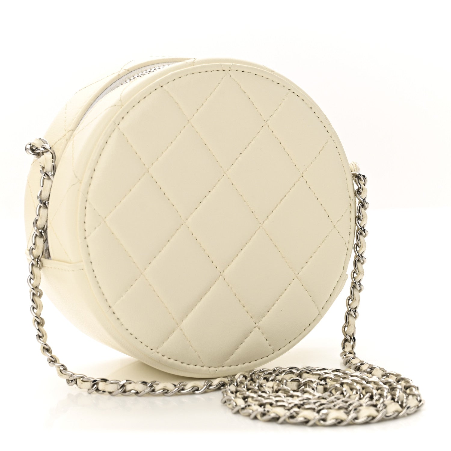 Chanel Lambskin Metal Quilted Round Clutch With Chain White Silver 3 of 10