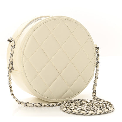 Chanel Lambskin Metal Quilted Round Clutch With Chain White Silver 3 of 10