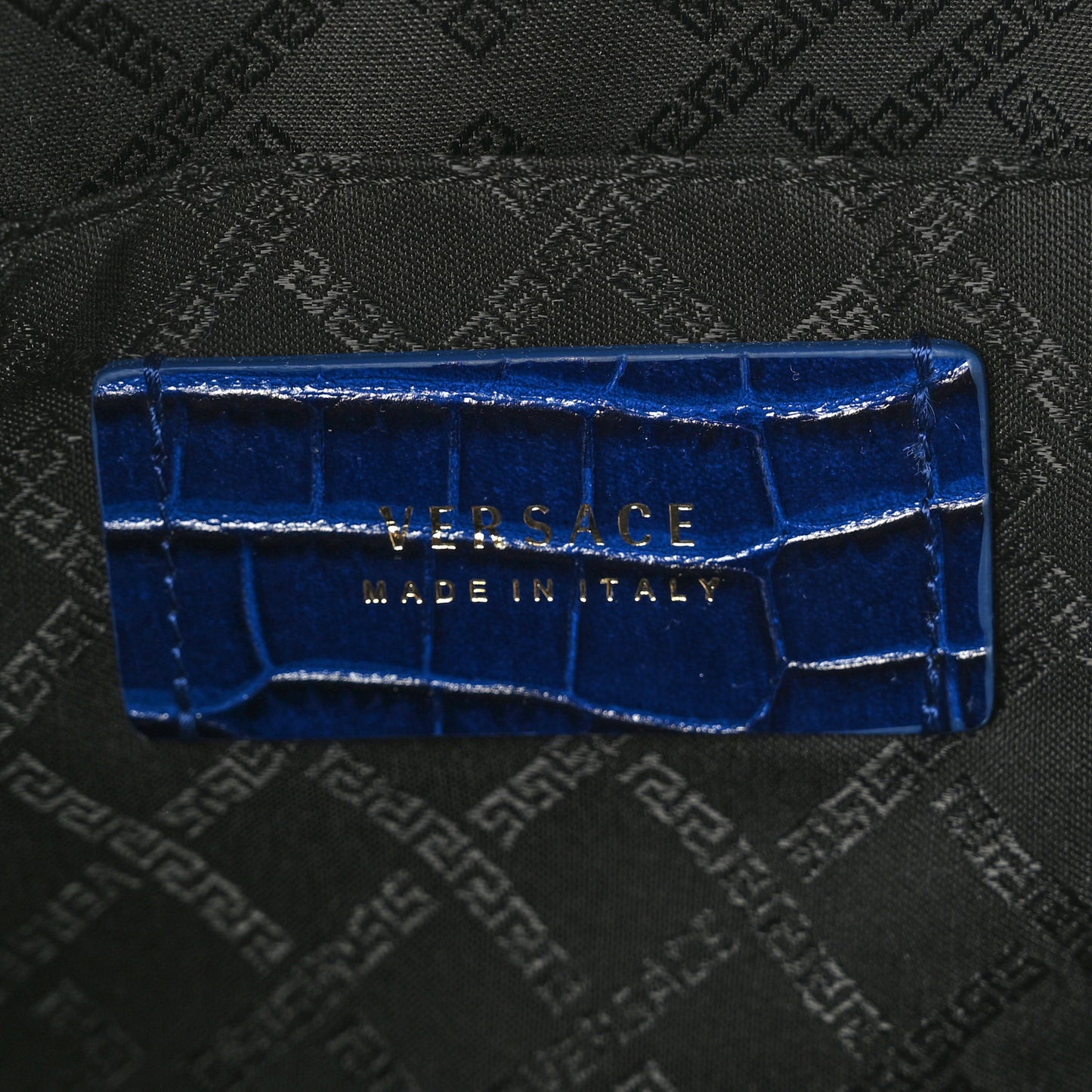 Crocodile Embossed Calfskin Medusa Small Zip Clutch Blue