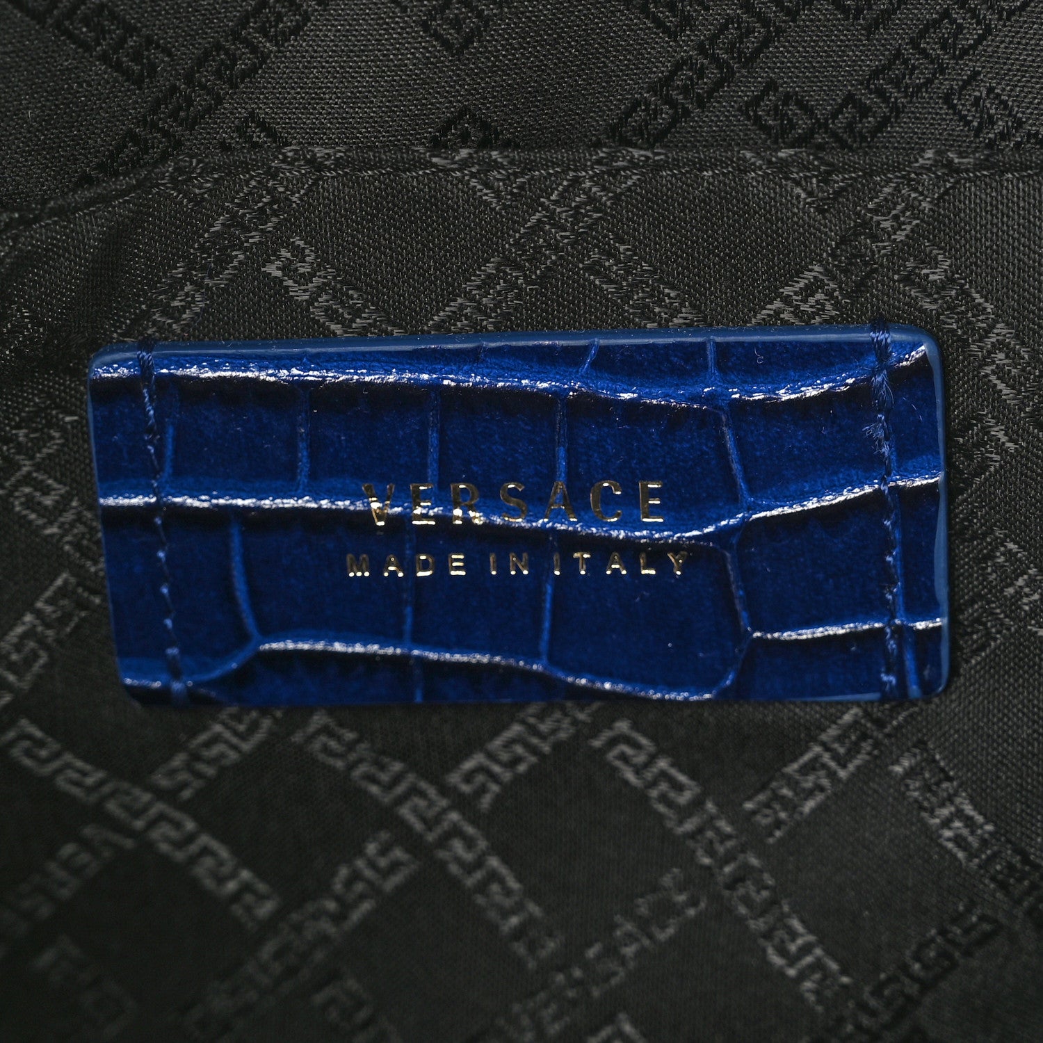 Versace Crocodile Embossed Calfskin Medusa Small Zip Clutch Blue 6 of 8