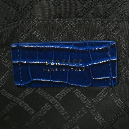 Versace Crocodile Embossed Calfskin Medusa Small Zip Clutch Blue 6 of 8