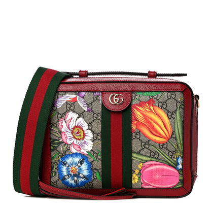 Gucci GG Supreme Monogram Flora Web Small Ophidia Top Handle Shoulder Bag Hibiscus Red 1 of 10