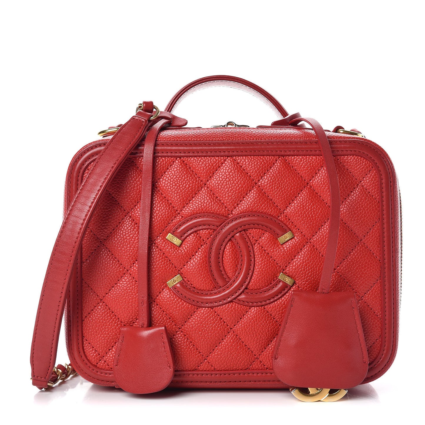 Caviar Quilted Medium CC Filigree Vanity Case Red