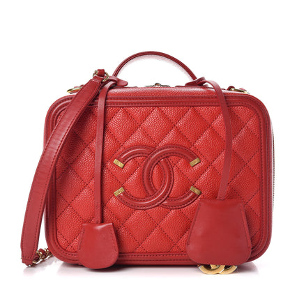 Chanel Caviar Quilted Medium CC Filigree Vanity Case Red 1 of 11