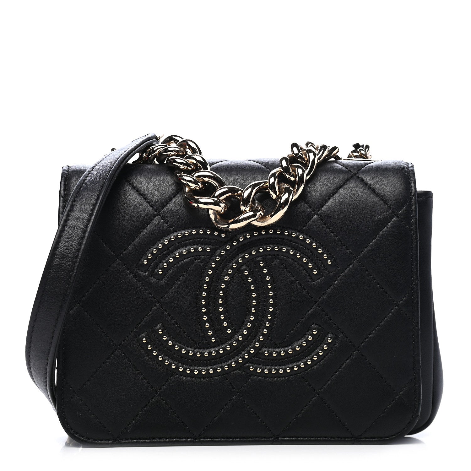 Chanel Lambskin Quilted Studded CC Flap Black 1 of 8