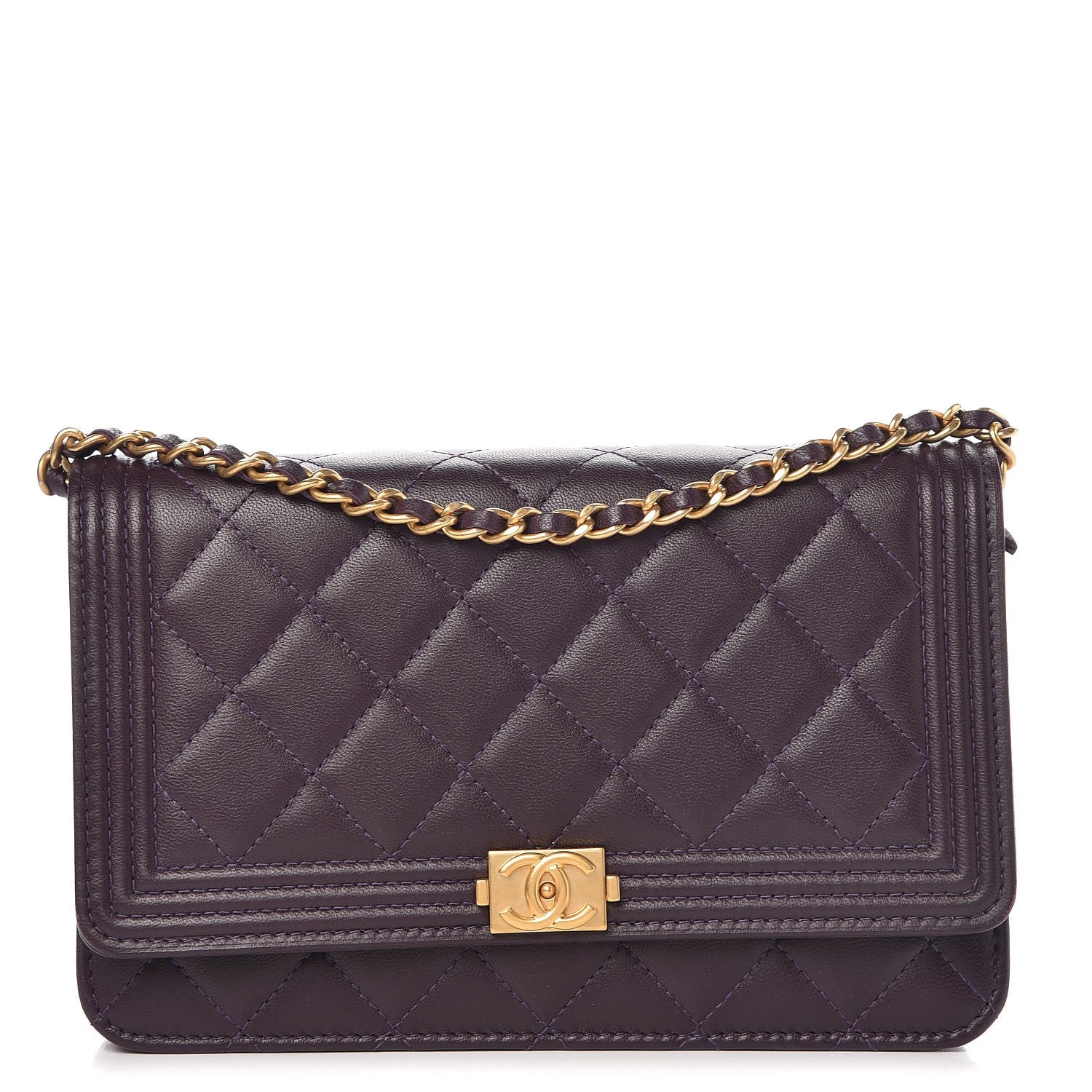 Chanel Lambskin Quilted Boy Wallet On Chain WOC Dark Purple 1 of 11