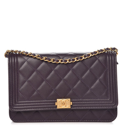 Chanel Lambskin Quilted Boy Wallet On Chain WOC Dark Purple 1 of 11
