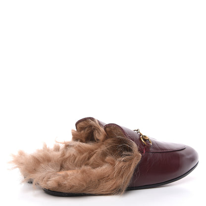 Gucci Malaga Kid Fur Womens Princetown Slippers 38.5 Vintage Bordeaux 4 of 10