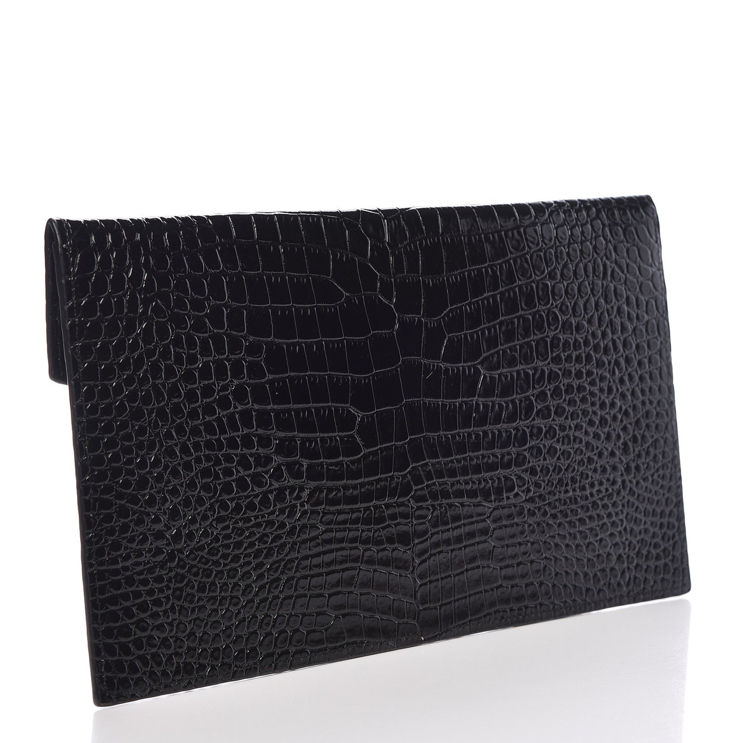 Calfskin Crocodile Embossed Uptown Monogram Clutch Black