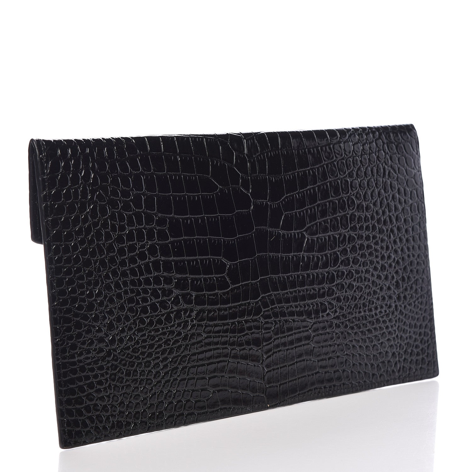 Saint Laurent Calfskin Crocodile Embossed Uptown Monogram Clutch Black 3 of 8