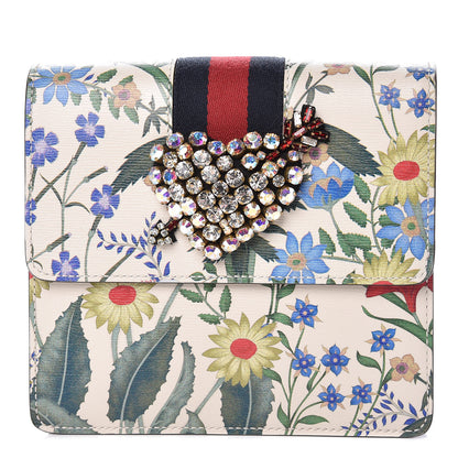 Gucci Calfskin Web Floral Crystal Heart Totem 1 of 15
