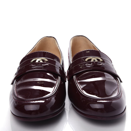 Chanel Patent Calfskin CC Loafers 37.5 Burgundy 5 of 11