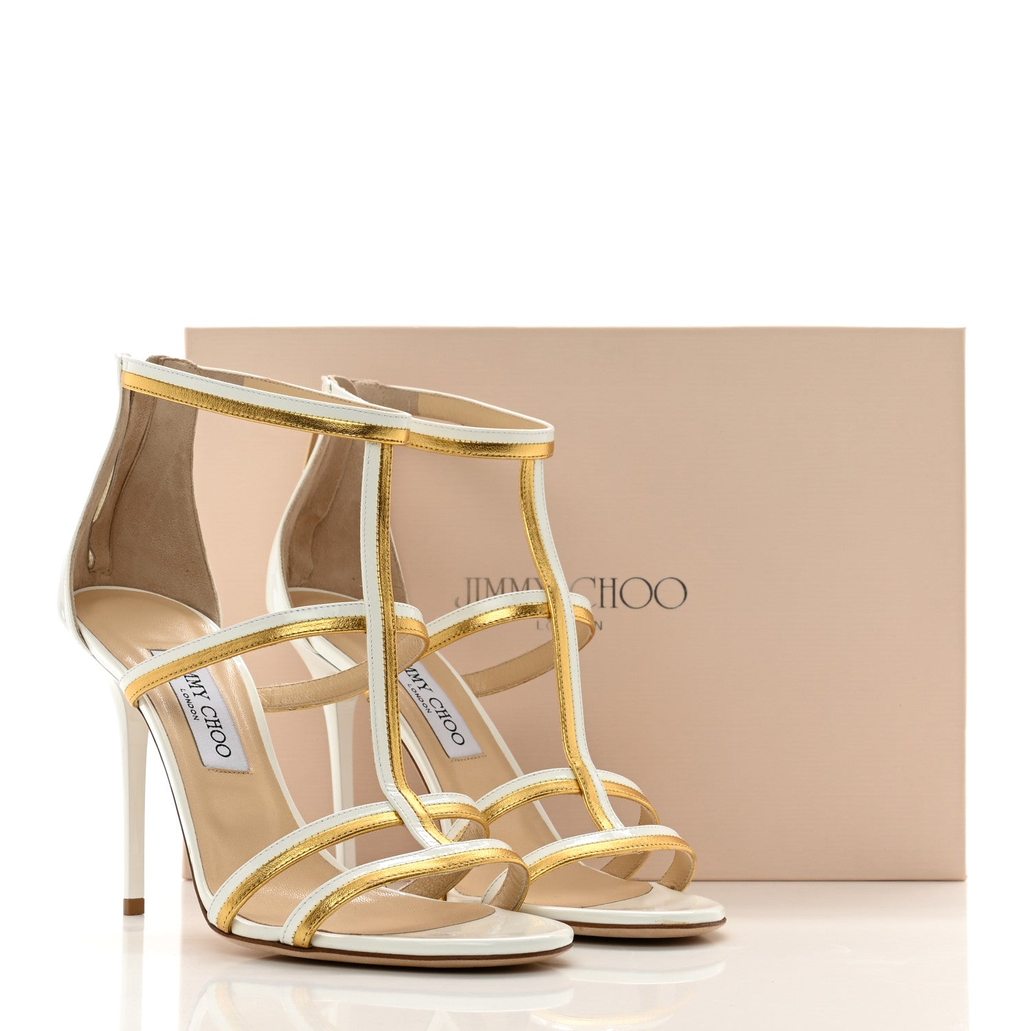 Jimmy Choo Metallic Patent Thistle 100 Sandals 40 White Gold 8 of 8