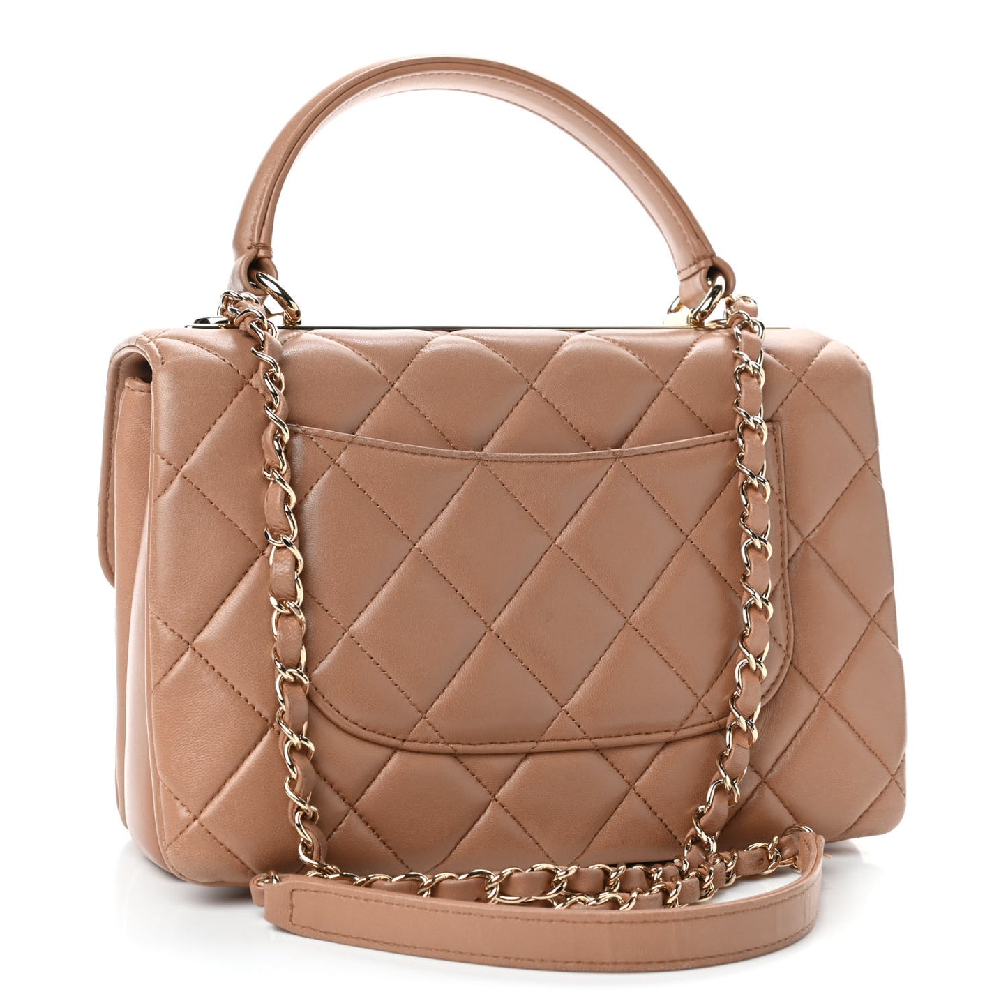 Lambskin Quilted Small Trendy CC Flap Dual Handle Bag Camel