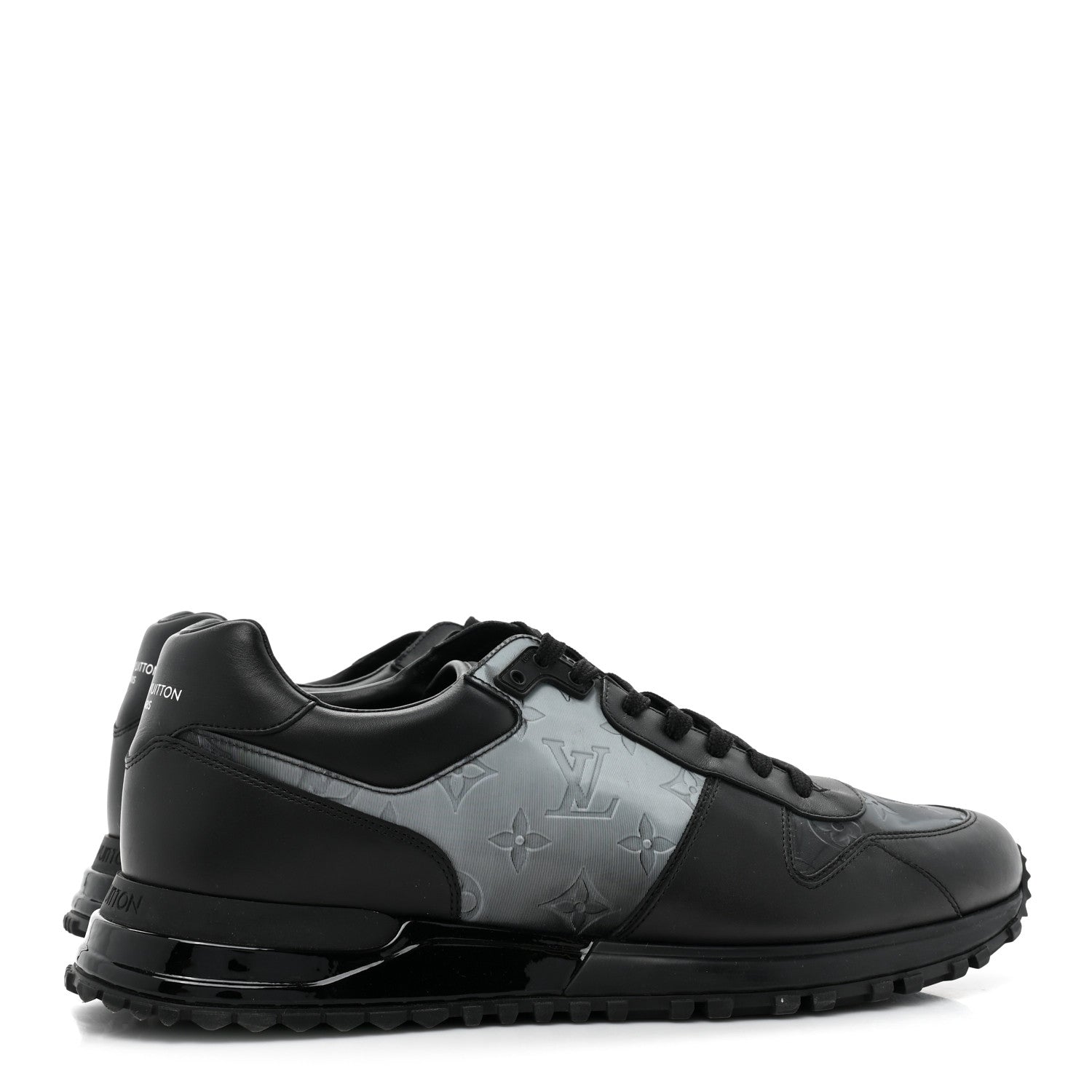 Louis Vuitton Iridescent Textile Monogram Calfskin Mens Run Away Sneakers 10 Black 5 of 11