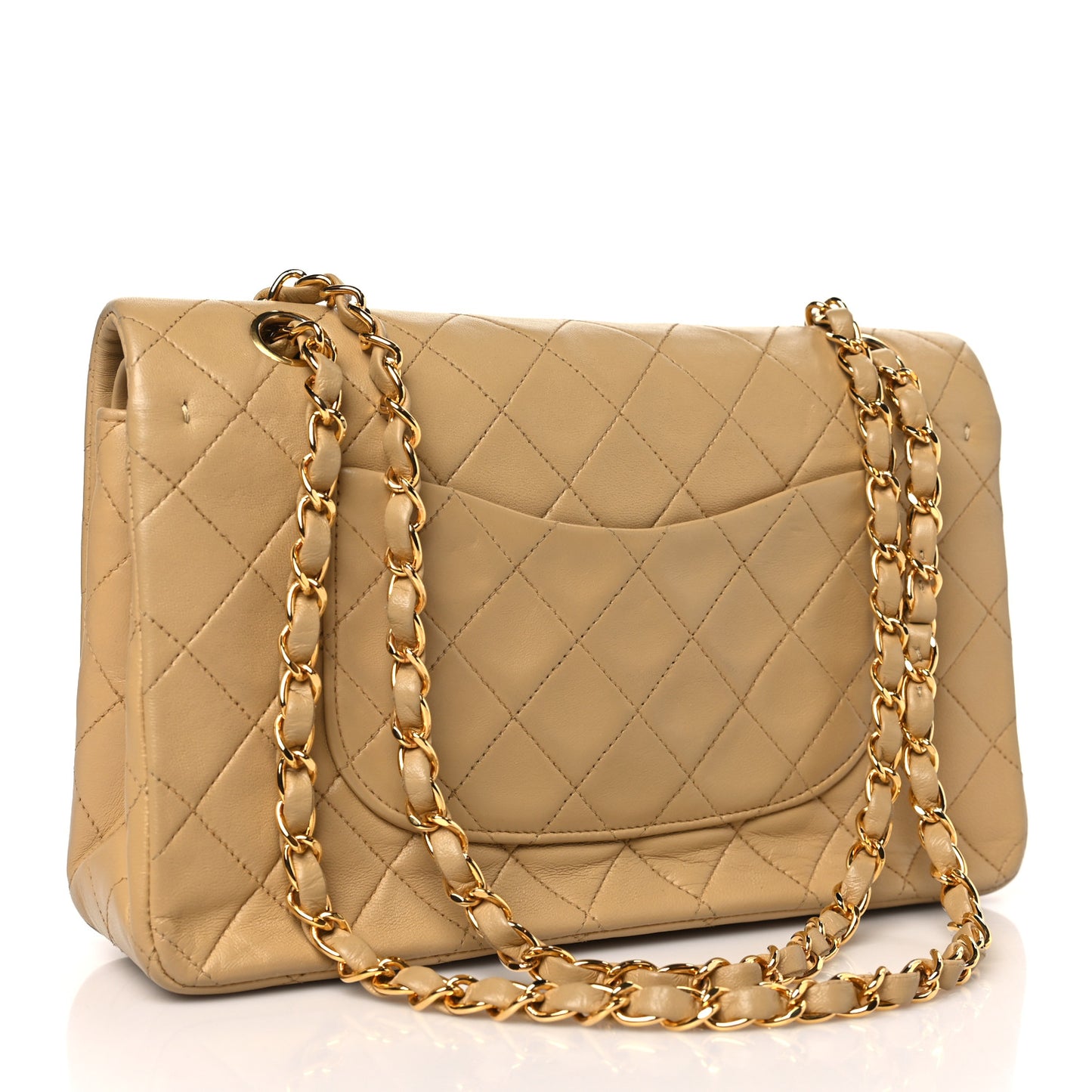 Lambskin Quilted Medium Double Flap Beige
