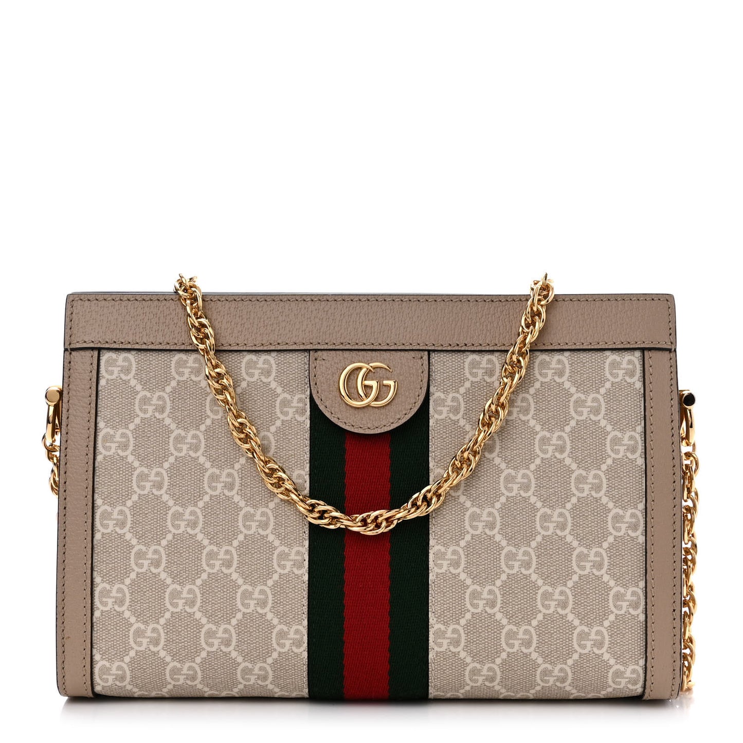 GG Supreme Monogram Textured Dollar Calfskin Web Small Ophidia Chain Shoulder Bag Beige Mystic White Oatmeal