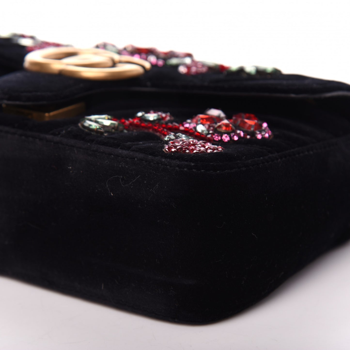 Velvet Matelasse Embroidered Mini GG Marmont Shoulder Bag Black