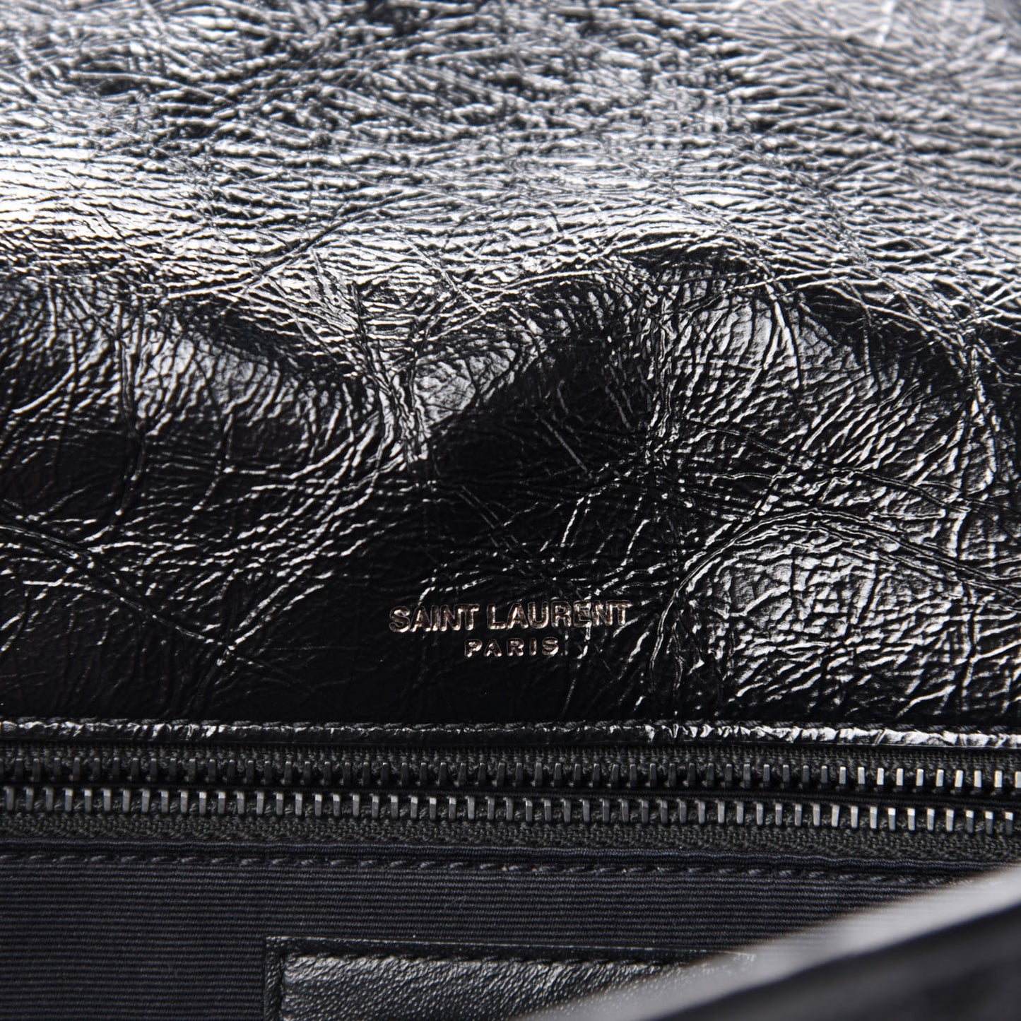 Crinkled Calfskin Matelasse Monogram Medium Niki Chain Satchel Black