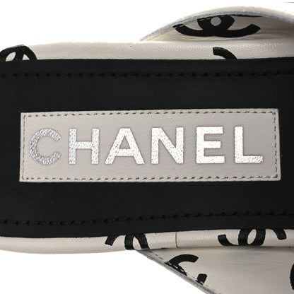 Chanel Lambskin Printed CC Thong Sandals 37 White Black 9 of 11