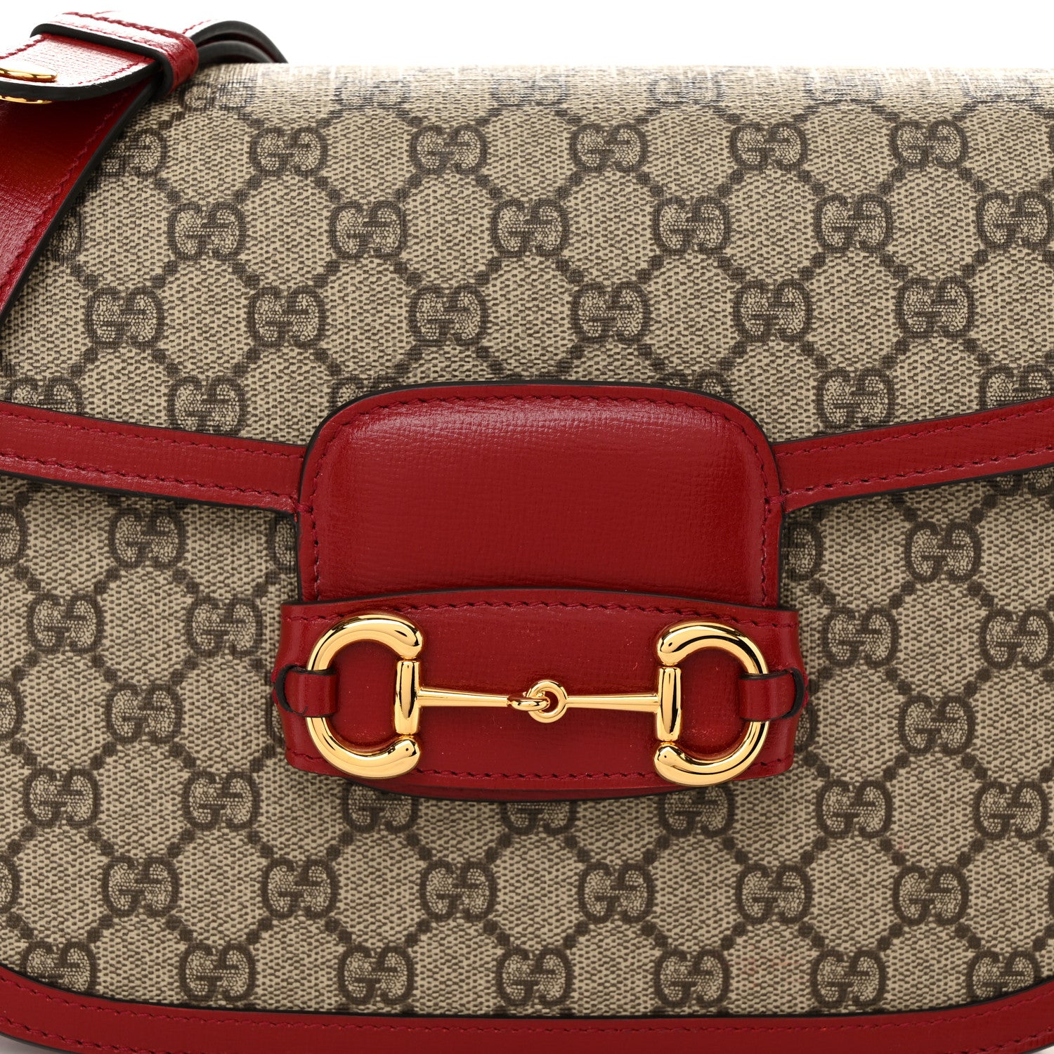 Gucci GG Supreme Monogram Azalea Calfskin Horsebit 1955 Shoulder Bag Beige Ebony New Cherry Red 8 of 11