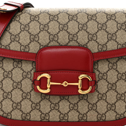 Gucci GG Supreme Monogram Azalea Calfskin Horsebit 1955 Shoulder Bag Beige Ebony New Cherry Red 8 of 11