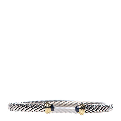 David Yurman Sterling Silver 18K Yellow Gold Blue Sapphire 4mm Cable Kids Birthstone Bracelet 1 of 5