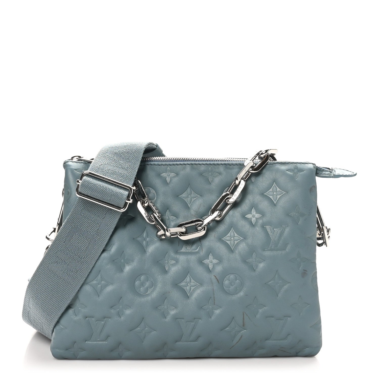 Louis Vuitton Lambskin Embossed Monogram Coussin PM Blue Glacier 1 of 12