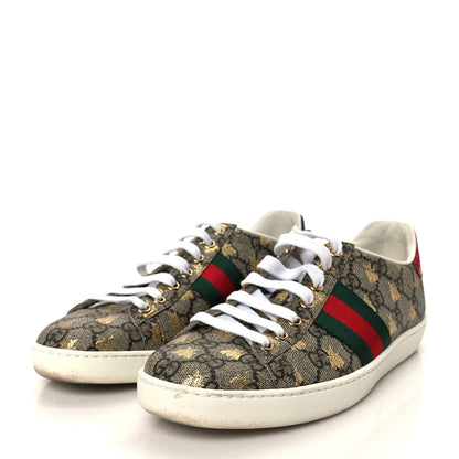 Gucci GG Supreme Monogram Bees Ayers Web Womens Ace Sneakers 37 Beige Oro Green Red 4 of 12