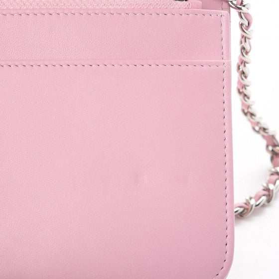 Calfskin Crystal Studded Boy Wallet On Chain WOC Pink
