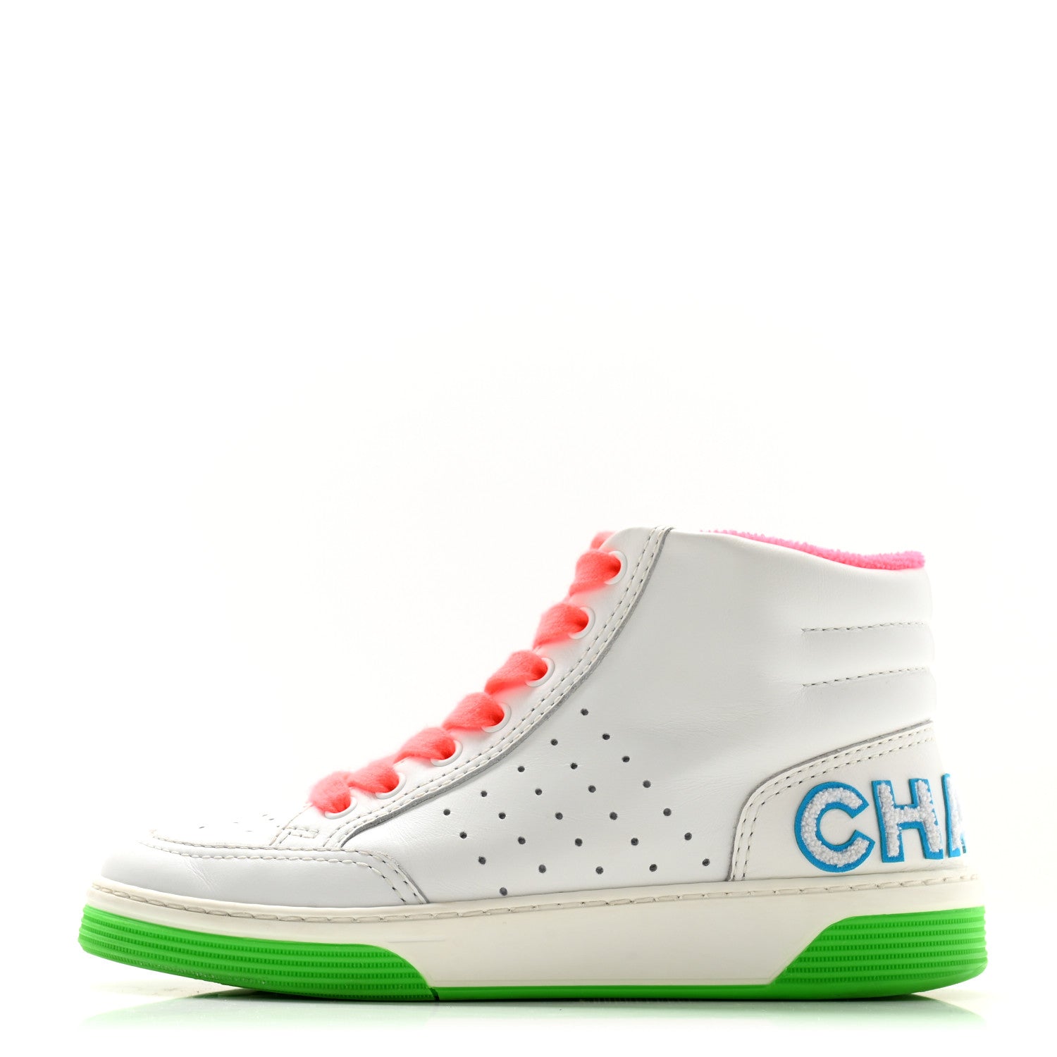Chanel Calfskin Womens Logo High Top Sneakers 36.5 White Multicolor 1 of 9