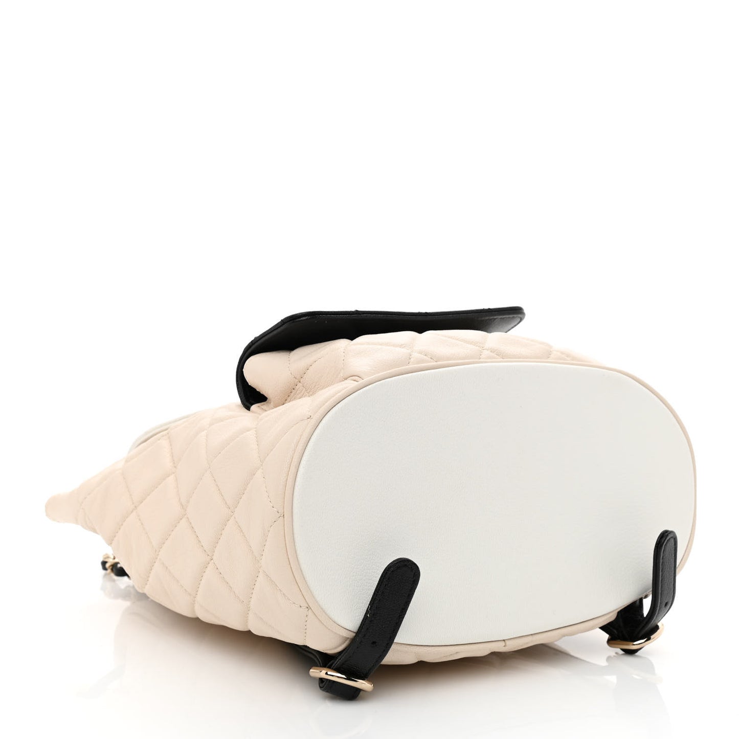 Goatskin Quilted Duma Drawstring Backpack Beige Black White