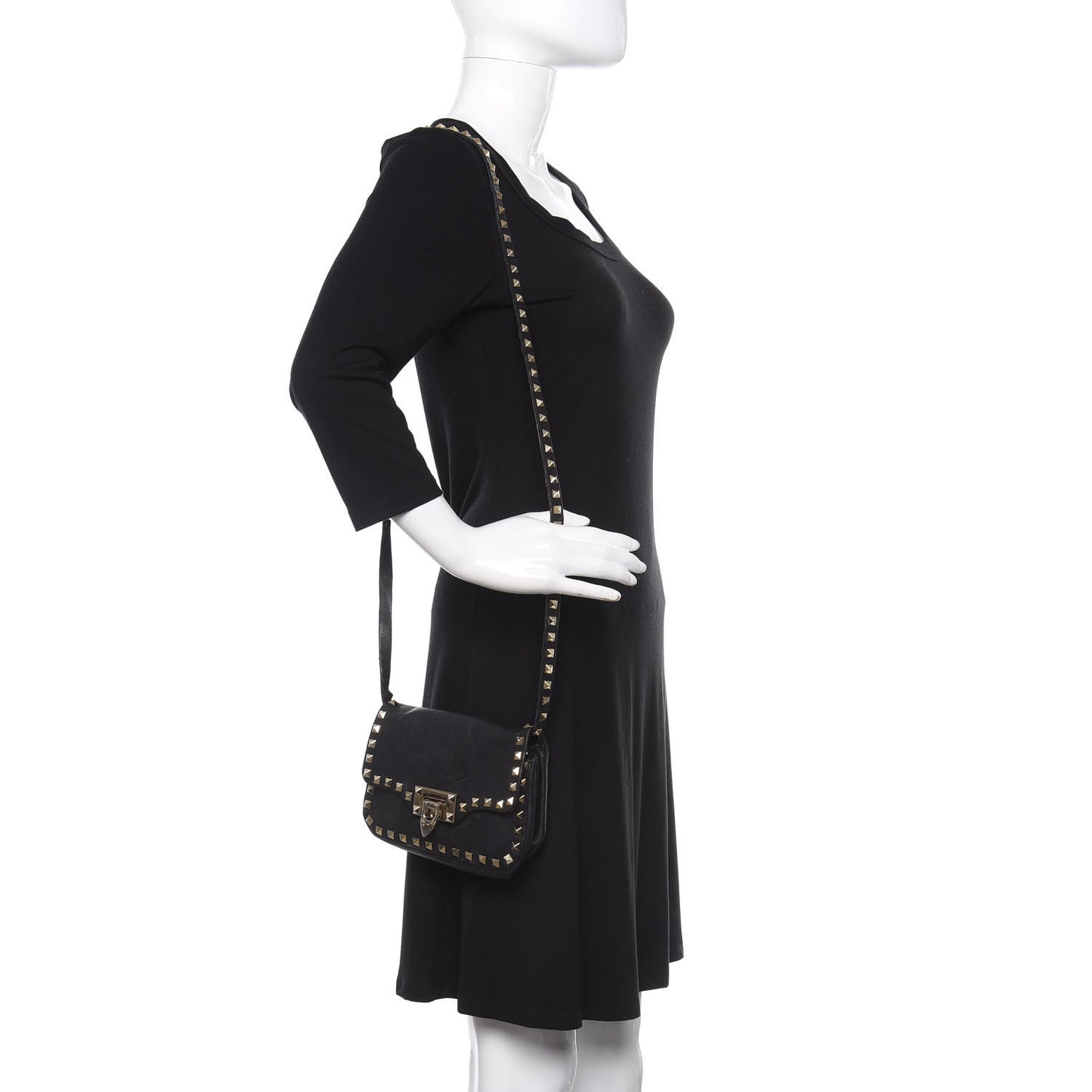 Vitello Mini Rockstud Flap Saddle Crossbody Bag Black