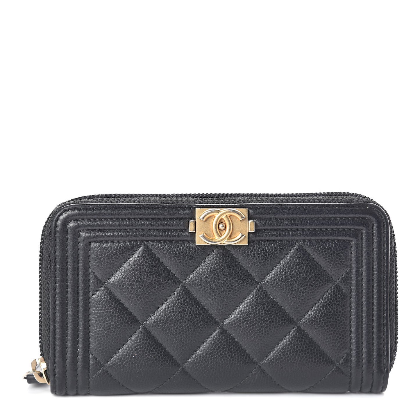 Caviar Quilted Small Boy Zip Around Wallet Black
